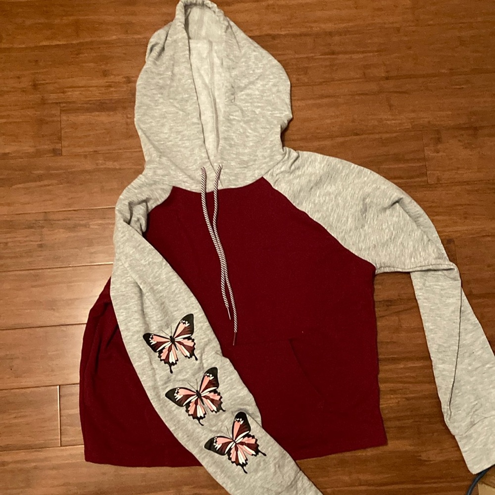 Cropped red and grey hoodie